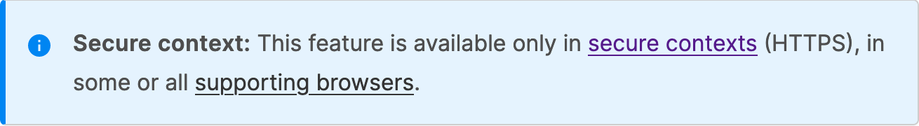 Secure context banner rendered on MDN